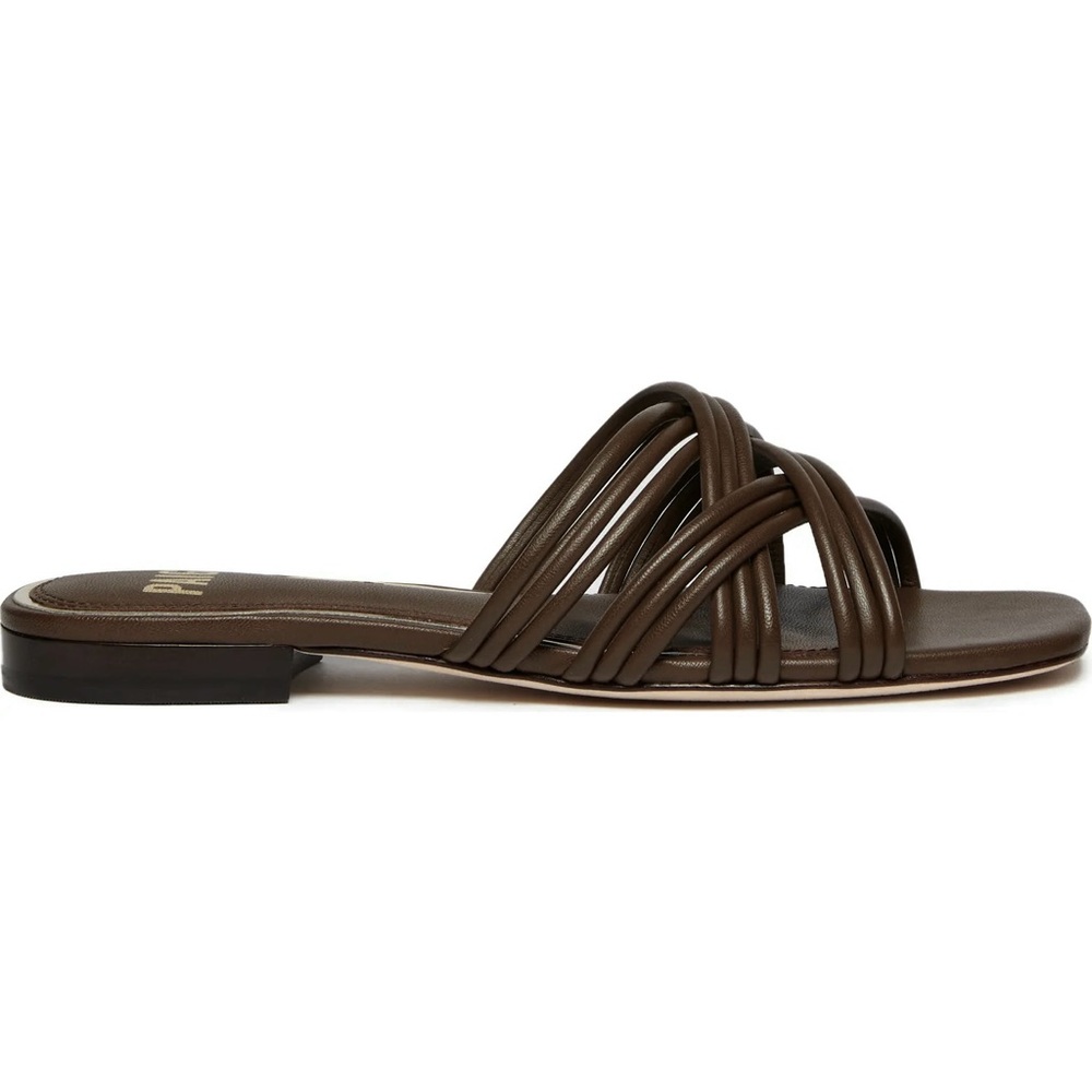 NEW PAIGE BROWN LEATHER FLAT SANDALS - Picture 3 of 13